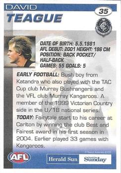 2005 Select Herald Sun AFL #35 David Teague Back